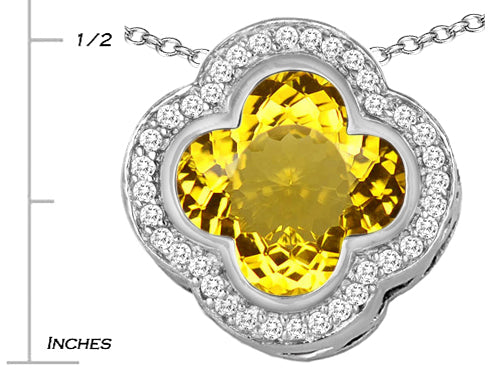 Star K Large Clover Pendant Necklace with 12mm Clover Cut Simulated Citrine