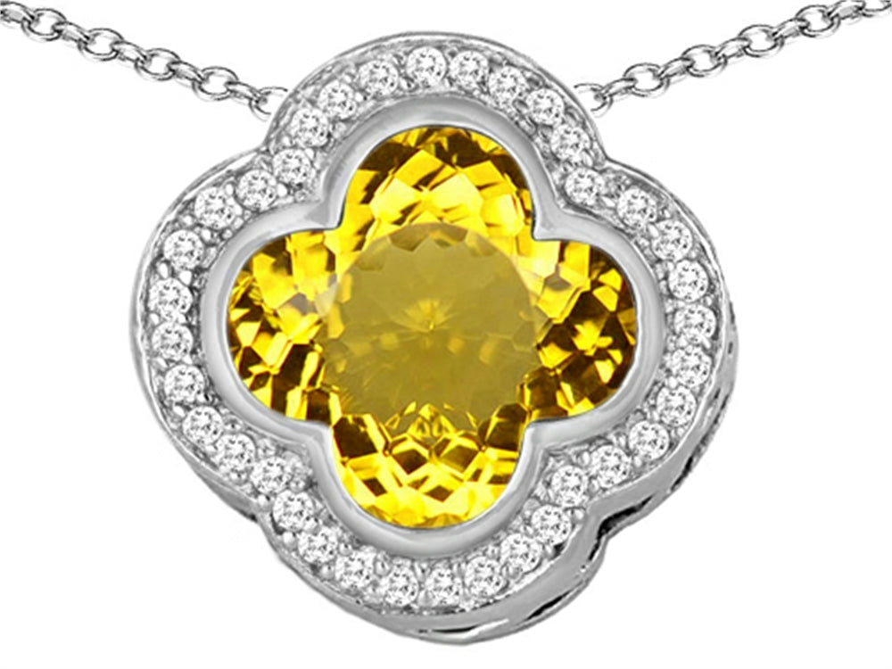 Star K Large Clover Pendant Necklace with 12mm Clover Cut Simulated Citrine