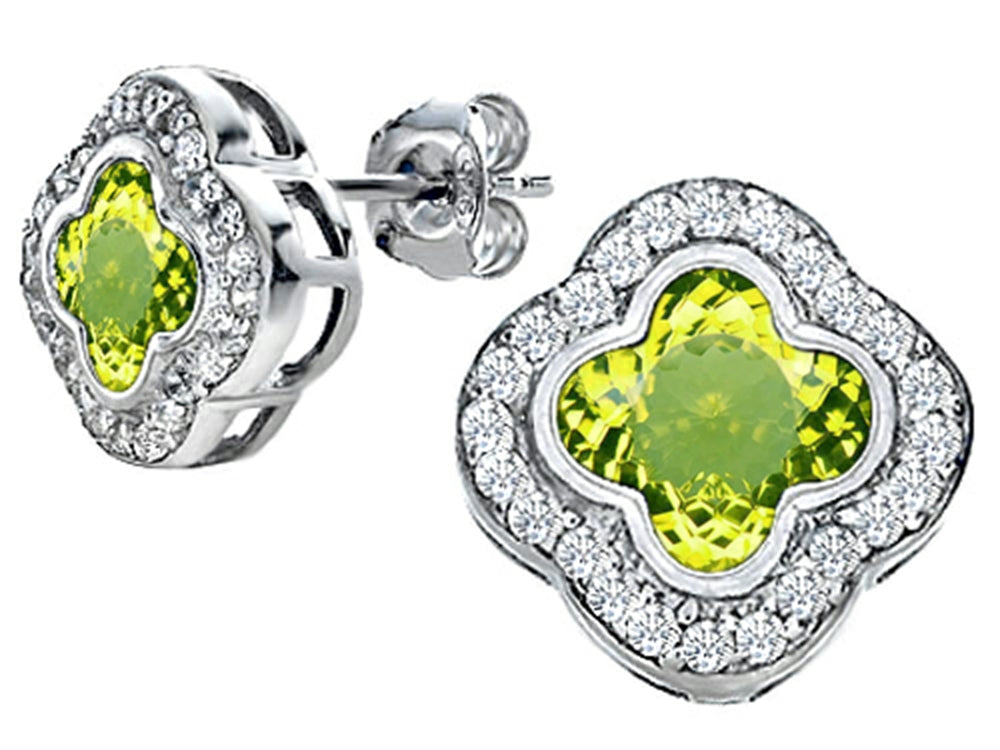 Star K Clover Earrings Studs with 8mm Clover Cut Simulated Peridot