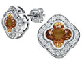 Star K Clover Earrings Studs with 8mm Clover Cut Simulated Imperial Yellow Topaz