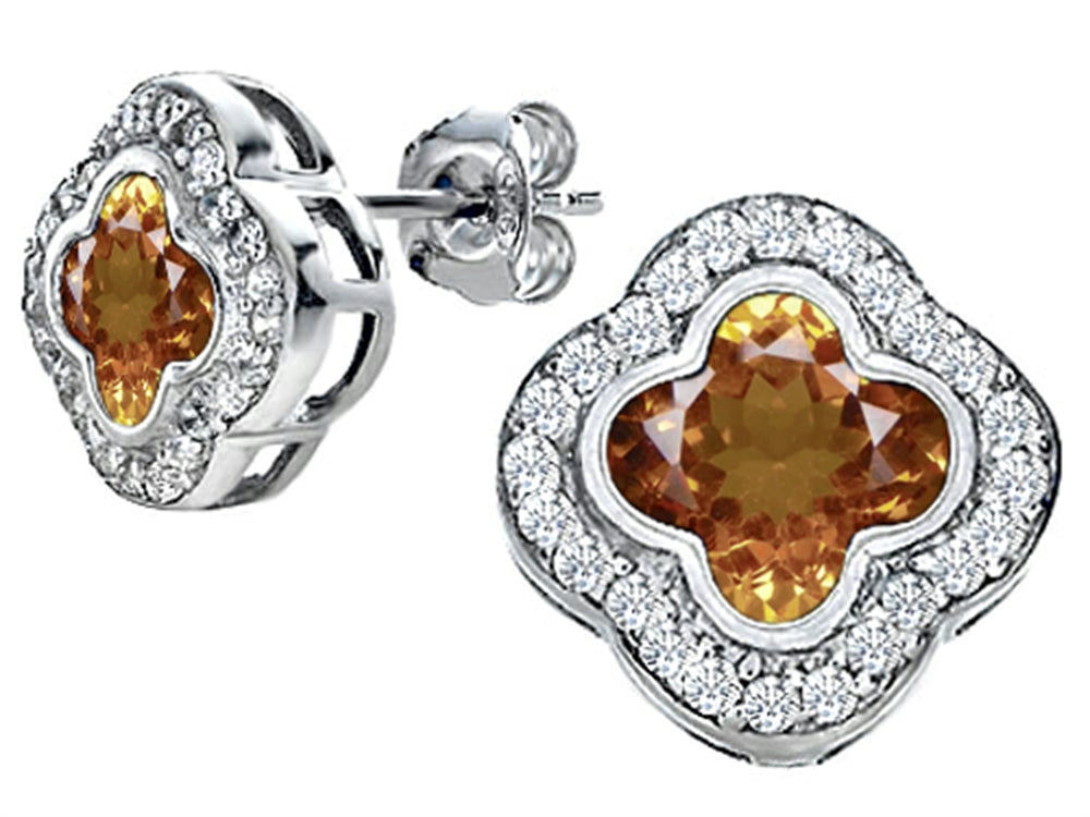 Star K Clover Earrings Studs with 8mm Clover Cut Simulated Imperial Yellow Topaz