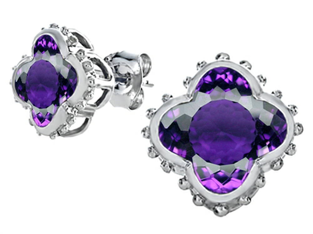 Star K Clover Earrings Studs with 8mm Clover Cut Simulated Amethyst