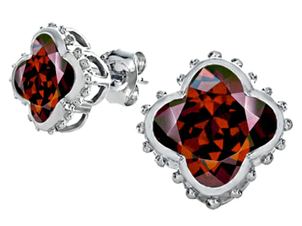 Star K Clover Earrings Studs with 8mm Clover Cut Simulated Garnet