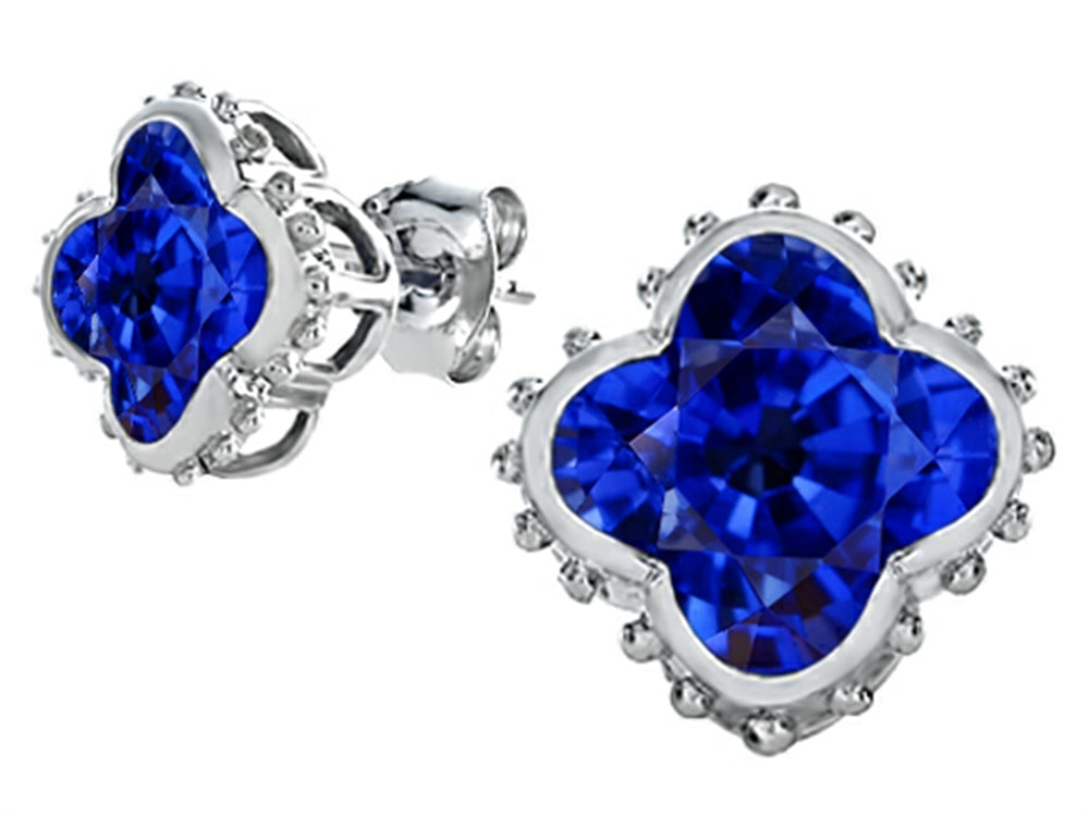Star K Clover Earrings Studs with 8mm Clover Cut Created Sapphire