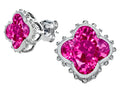Star K Clover Earrings Studs with 8mm Clover Cut Created Pink Sapphire