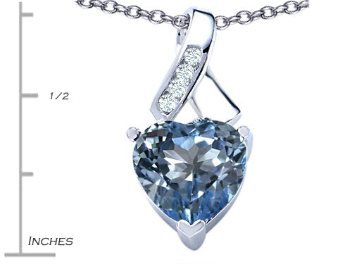 Star K 8mm Heart Shape Simulated Aquamarine Ribbon Pendant Necklace