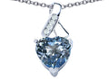 Star K 8mm Heart Shape Simulated Aquamarine Ribbon Pendant Necklace