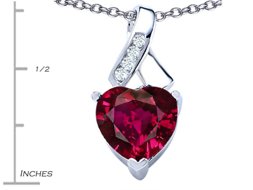 Star K 8mm Heart Shape Created Ruby Ribbon Pendant Necklace