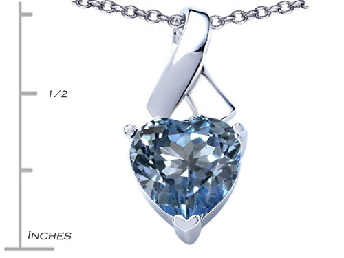 Star K 8mm Heart Shape Simulated Aquamarine Ribbon Pendant Necklace