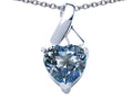 Star K 8mm Heart Shape Simulated Aquamarine Ribbon Pendant Necklace