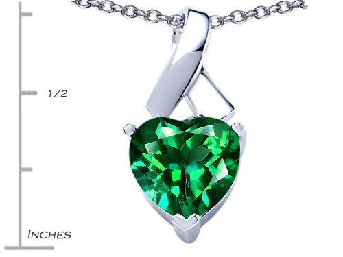 Star K 8mm Heart Shape Simulated Emerald Ribbon Pendant Necklace