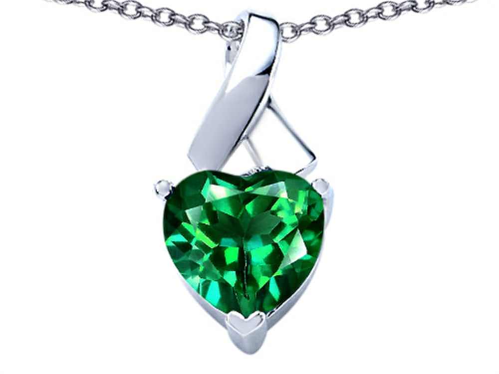 Star K 8mm Heart Shape Simulated Emerald Ribbon Pendant Necklace