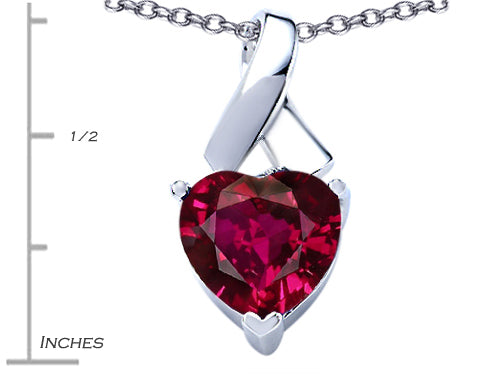 Star K 8mm Heart Shape Created Ruby Ribbon Pendant Necklace
