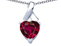 Star K 8mm Heart Shape Created Ruby Ribbon Pendant Necklace