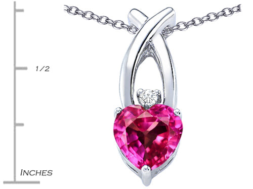 Star K 8mm Heart Shape Created Pink Sapphire Cross Heart Pendant Necklace