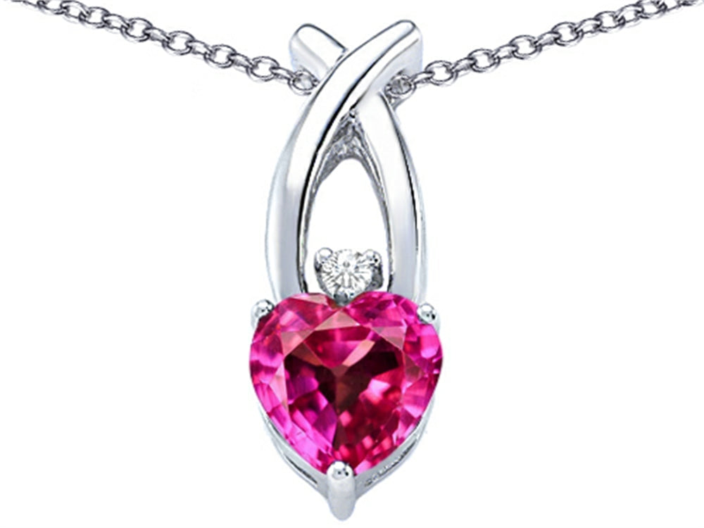 Star K 8mm Heart Shape Created Pink Sapphire Cross Heart Pendant Necklace