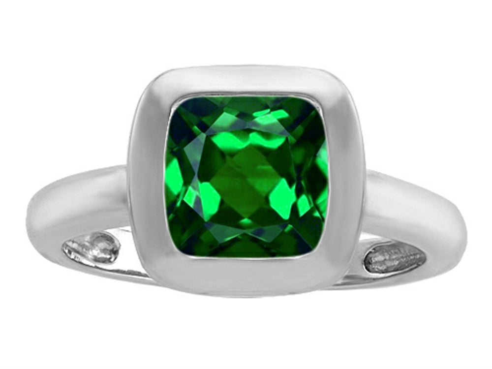 Star K 8mm Cushion-Cut Solitaire Ring With Simulated Emerald
