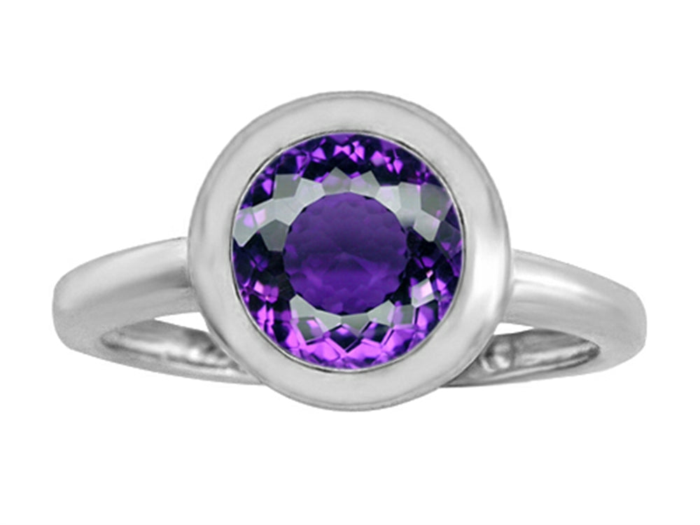 Star K 8mm Round Solitaire Ring With Simulated Amethyst