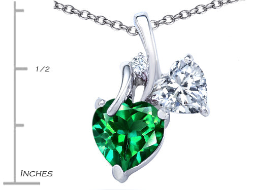 Star K 8mm Heart Shape Simulated Emerald Double Hearts Pendant Necklace