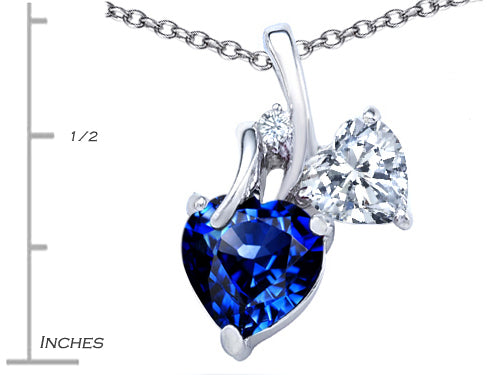 Star K 8mm Heart Shape Created Sapphire Double Hearts Pendant Necklace