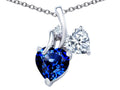 Star K 8mm Heart Shape Created Sapphire Double Hearts Pendant Necklace