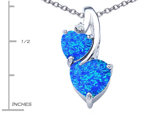 Star K 8mm Heart Shape Blue Created Opal Double Hearts Pendant Necklace