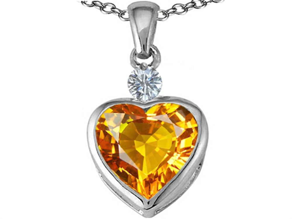 Star K 10mm Heart Shape Simulated Citrine Heart Pendant Necklace