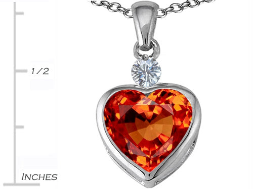 Star K 10mm Heart Shape Simulated Orange Mexican Fire Opal Heart Pendant Necklace