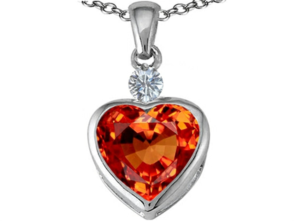 Star K 10mm Heart Shape Simulated Orange Mexican Fire Opal Heart Pendant Necklace