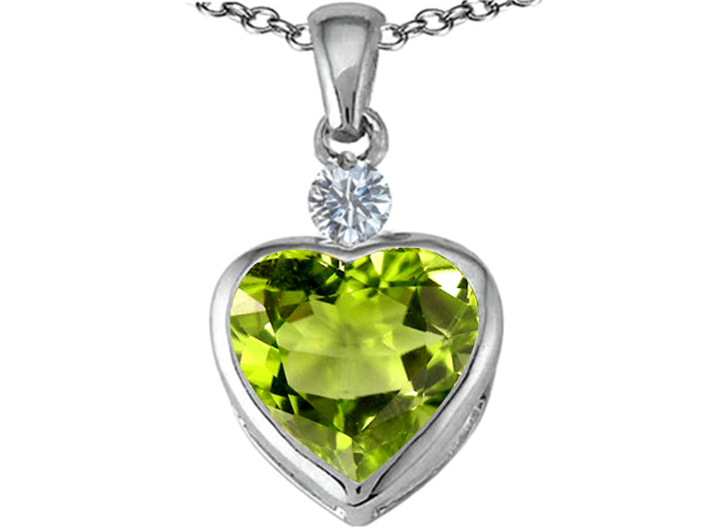 Star K 10mm Heart Shape Simulated Peridot and Cubic Zirconia Heart Pendant Necklace