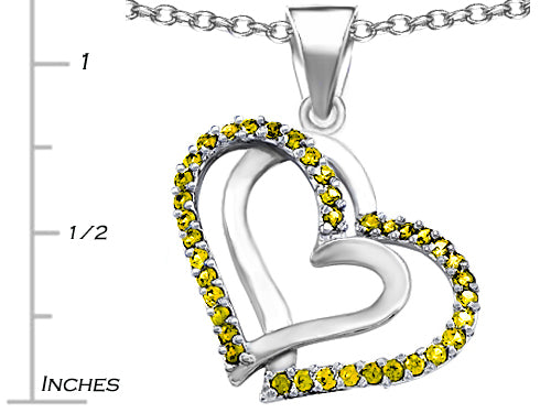 Star K Round Simulated Citrine Double Hearts Pendant Necklace