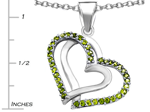 Star K Round Simulated Peridot Double Hearts Pendant Necklace