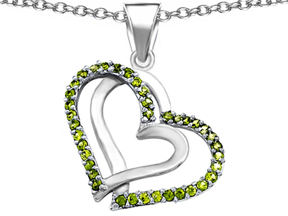 Star K Round Simulated Peridot Double Hearts Pendant Necklace