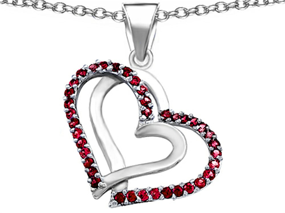 Star K Round Created Ruby Double Hearts Pendant Necklace