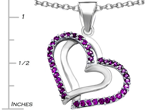 Star K Round Simulated Amethyst Double Hearts Pendant Necklace