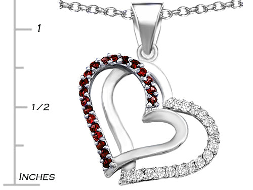 Star K Round Simulated Garnet Double Hearts Pendant Necklace