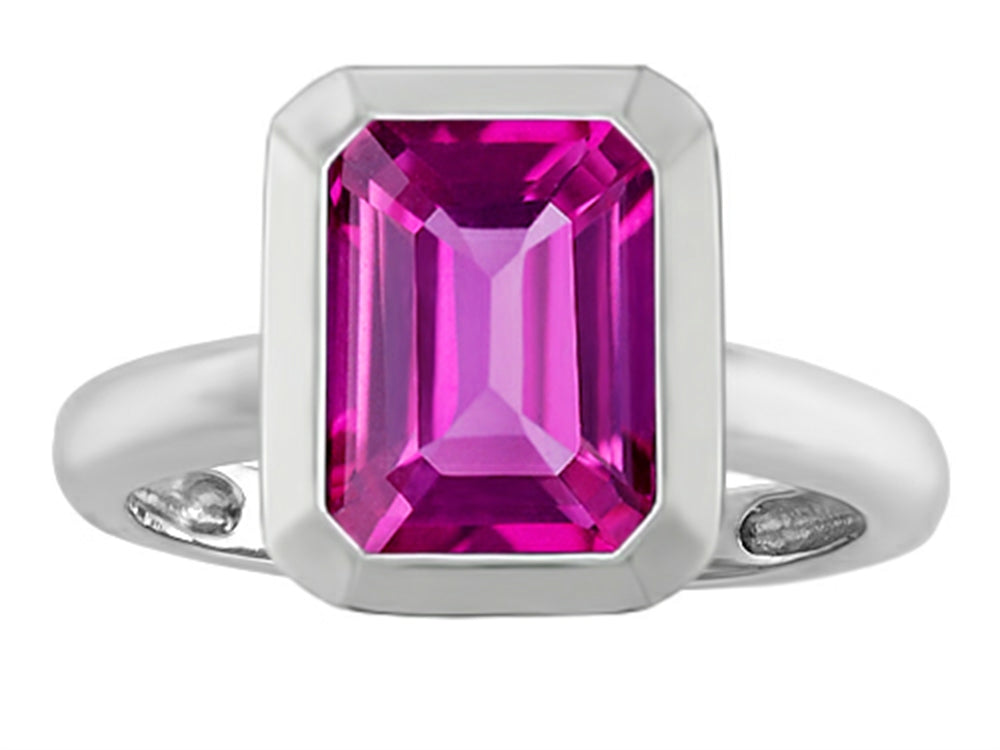 Star K 9x7mm Emerald Cut Octagon Solitaire Ring With Created Pink Sapphire