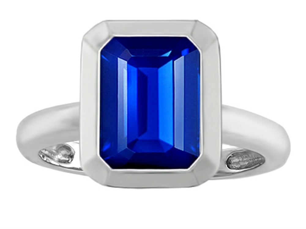 Star K 9x7mm Emerald Cut Octagon Solitaire Ring With Created Sapphire