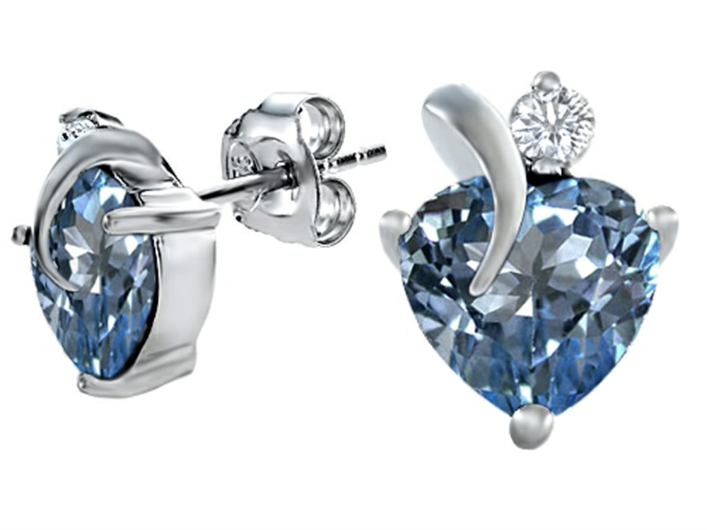 Star K 8mm Heart Shape Simulated Aquamarine Heart Earrings