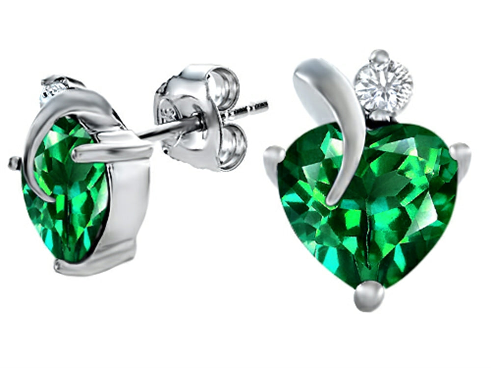 Star K 8mm Heart Shape Simulated Emerald Heart Earrings