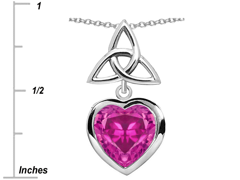 Star K Love Knot Pendant Necklace with Heart 9mm Created Pink Sapphire