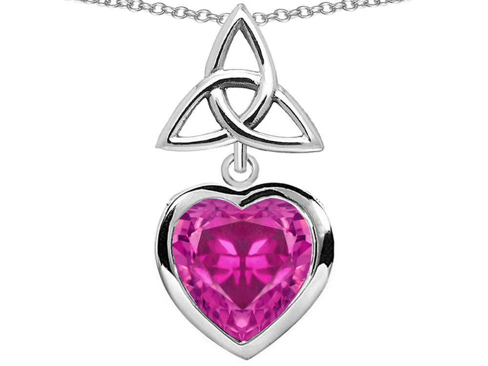 Star K Love Knot Pendant Necklace with Heart 9mm Created Pink Sapphire