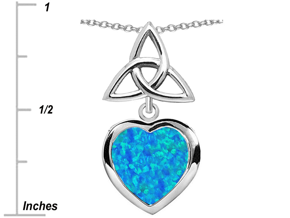 Star K Love Knot Pendant Necklace with Heart 9mm Blue Created Opal
