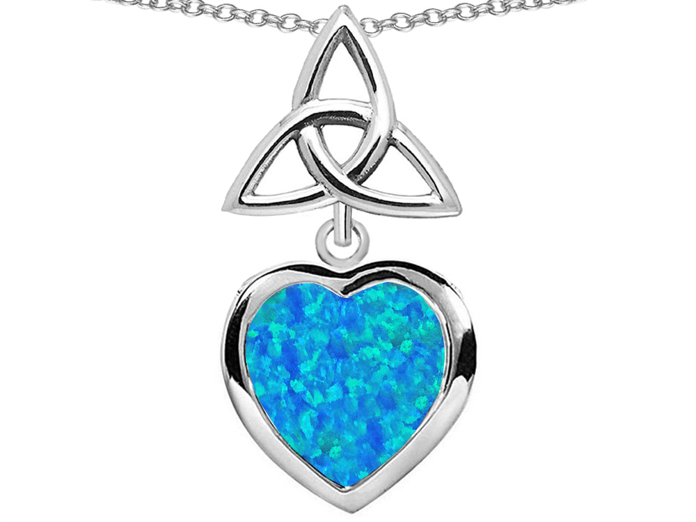 Star K Love Knot Pendant Necklace with Heart 9mm Blue Created Opal