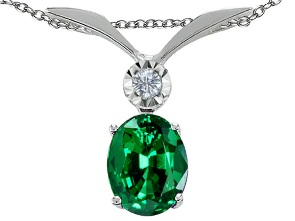 Tommaso Design Oval 8x6mm Simulated Emerald And Pendant Necklace