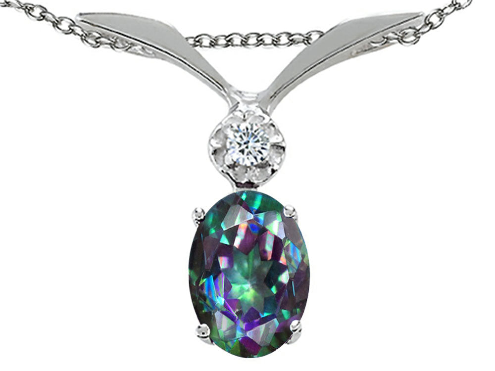 Tommaso Design Oval 8x6mm Mystic Rainbow Topaz Pendant Necklace