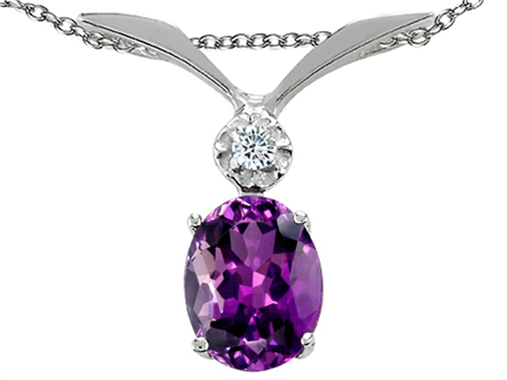 Tommaso Design Genuine Amethyst Oval 8x6mm Pendant Necklace