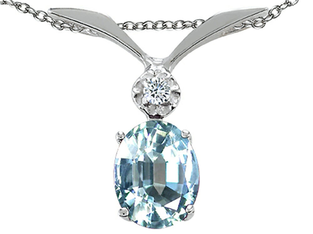 Tommaso Design Oval 8x6mm Simulated Aquamarine Pendant Necklace