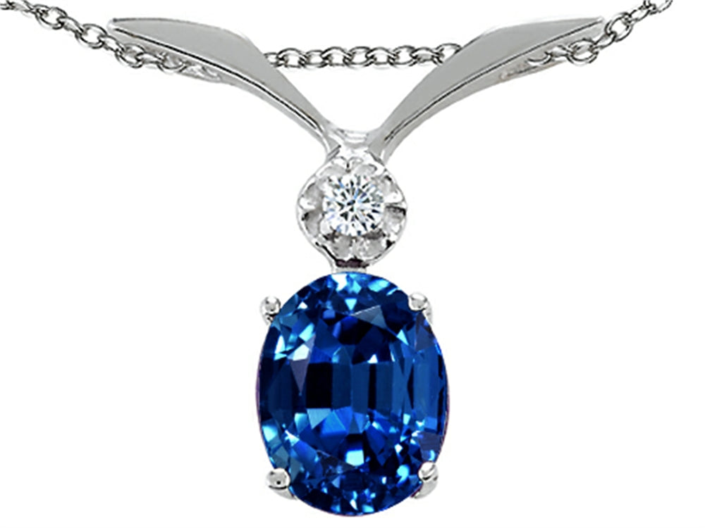 Tommaso Design Created Blue Sapphire Oval 8x6mm Pendant Necklace