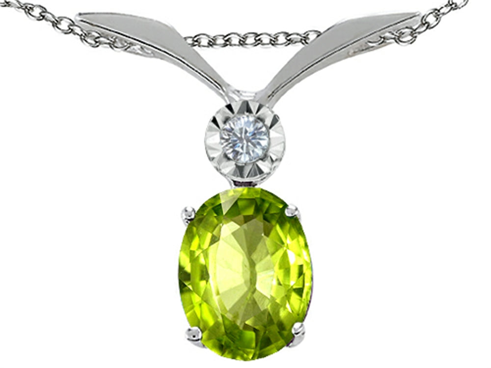 Tommaso Design Oval 8x6mm Genuine Peridot Pendant Necklace